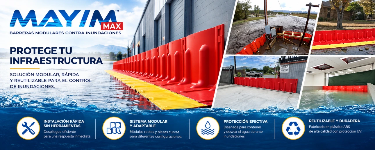 Barrera modular MAYIM MAX para control de inundaciones; consulta también por MB2