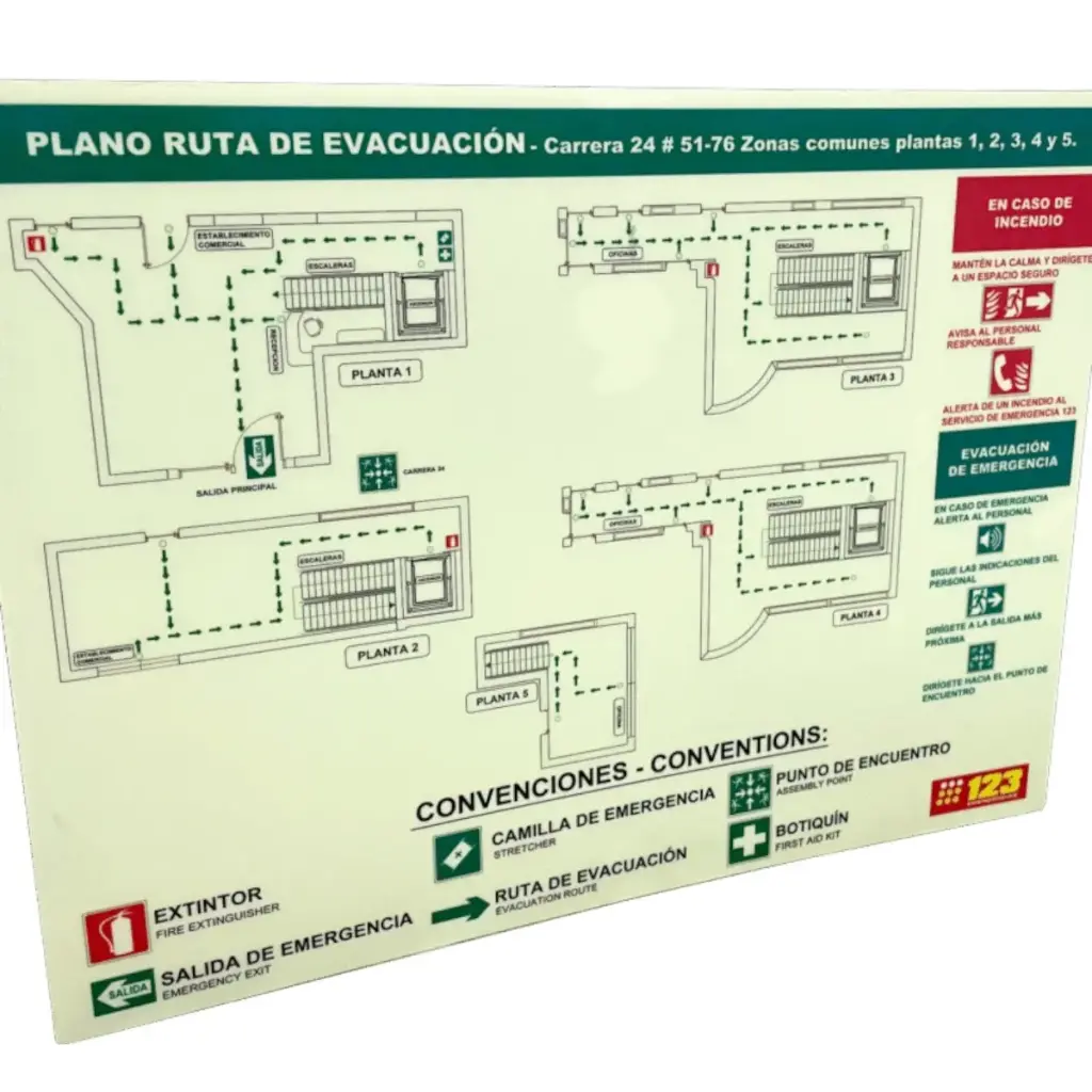 Porta Planos para Rutas de Evacuación. Base Plástica. Plano de Evacuación Personalizado. de 102cm X 76cm (40´´ X 30´´)