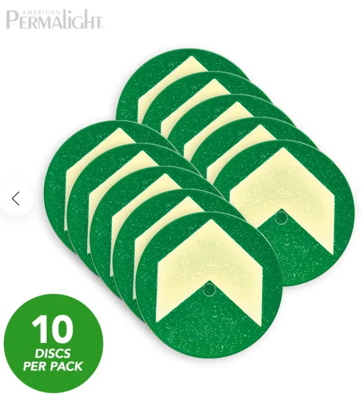 Puntos antideslizantes grandes de chevrón, verdes con chevrón fotoluminiscente, de policarbonato, paquete de 10 (diámetro de 4 pulgadas)