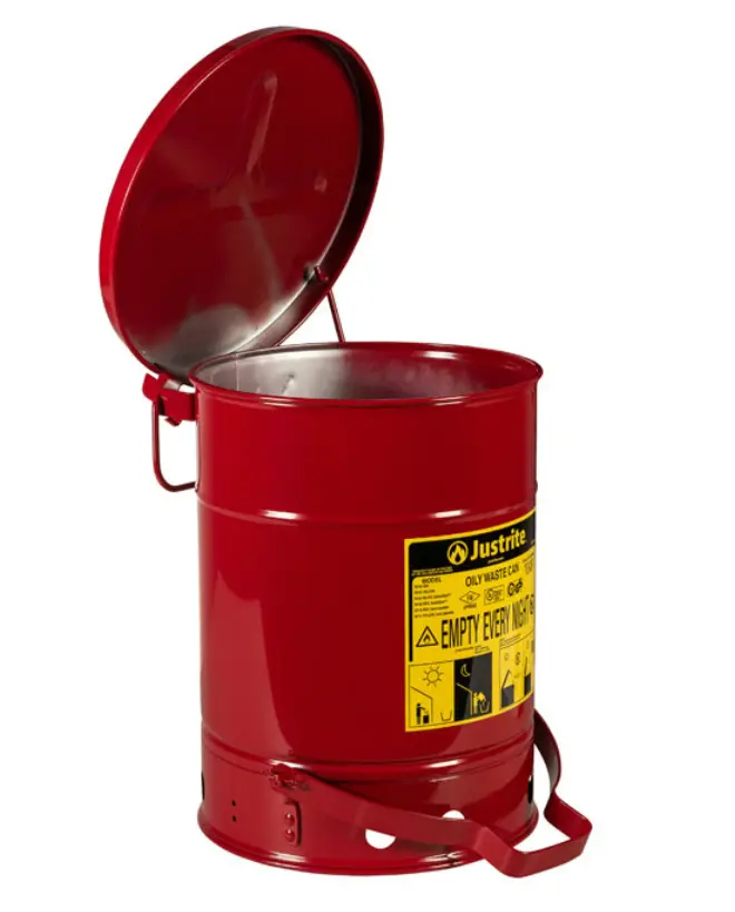 [JST-09100] CONTENEDOR DE RESIDUOS ACEITOSOS DE ACERO INOXIDABLE. CAPACIDAD 6 GAL, MANOS LIBRES, TAPA DE CIERRE AUTOMÁTICO. 