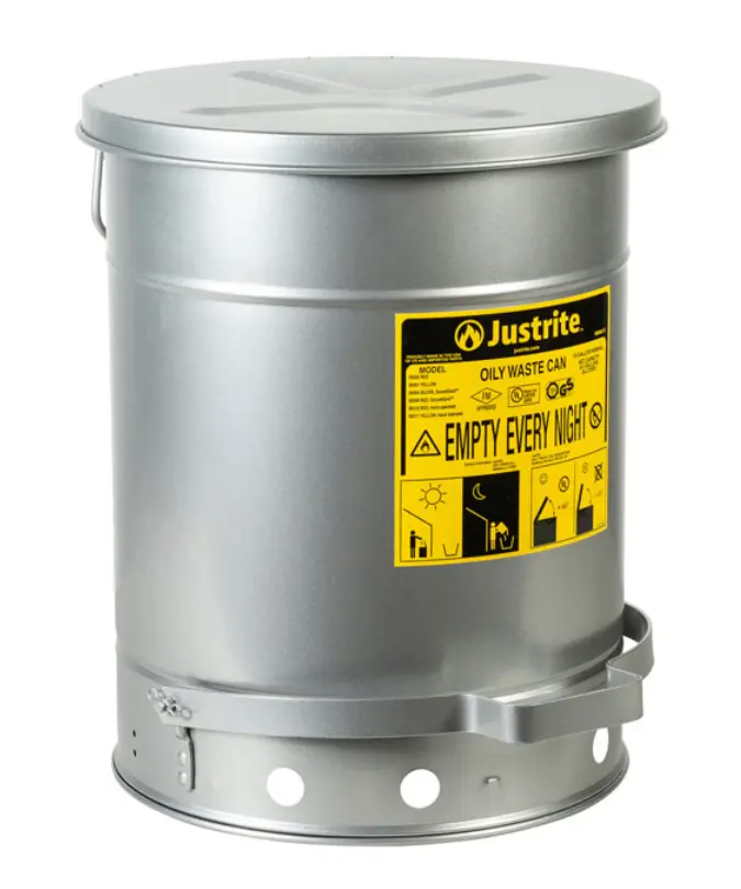 CONTENEDOR DE RESIDUOS ACEITOSOS SOUNDGARD™. CAPACIDAD 10 GALONES, MANOS LIBRES, TAPA DE CIERRE AUTOMÁTICO. 