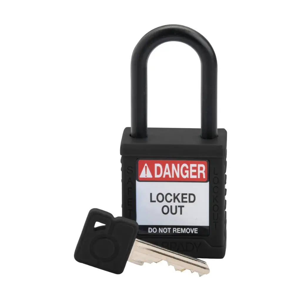 [BRA-SDPL-BLK-38PL-KD] CANDADOS DE NYLON PARA BLOQUEO DE SEGURIDAD - 1 LLAVE DIFERENTE - ARCO DE PLÁSTICO (negro)