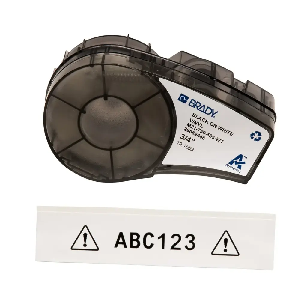 [BRA-M21-750-595-WT] CINTA DE IMPRESIÓN Y CINTA DE ETIQUETAS DE VINILO CON ADHESIVO PERMANENTE PARA TODO TIPO DE CLIMA PARA IMPRESORA M21 - 0.75'' (3/4'') (blanco)
