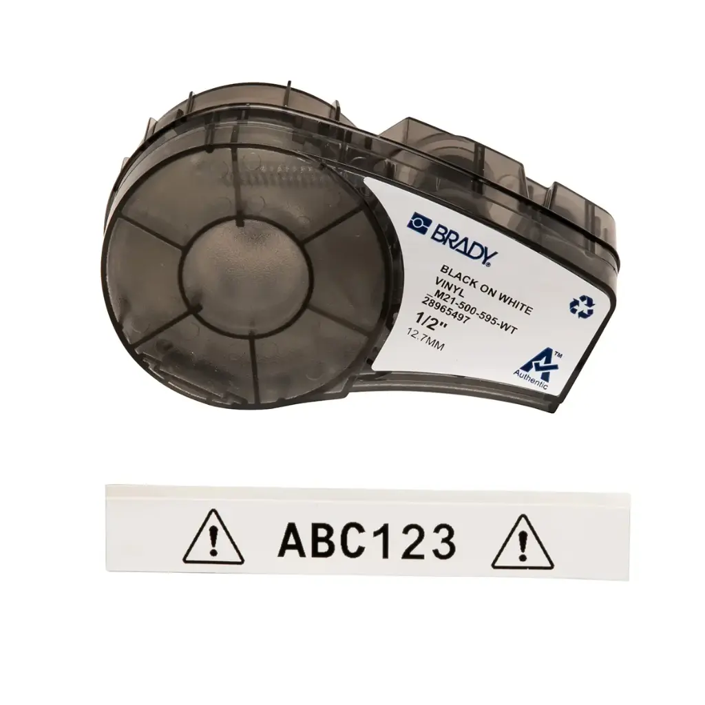 [BRA-M21-500-595-WT] CINTA DE IMPRESIÓN Y CINTA DE ETIQUETAS DE VINILO CON ADHESIVO PERMANENTE PARA TODO TIPO DE CLIMA PARA IMPRESORA M21 - 0.50'' (1/2'') (blanco)