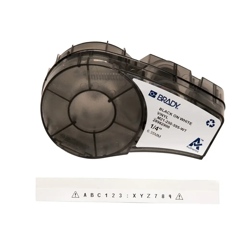 [BRA-M21-250-595-WT] CINTA DE IMPRESIÓN Y CINTA DE ETIQUETAS DE VINILO CON ADHESIVO PERMANENTE PARA TODO TIPO DE CLIMA PARA IMPRESORA M21 -0.25'' (1/4'') (blanco)