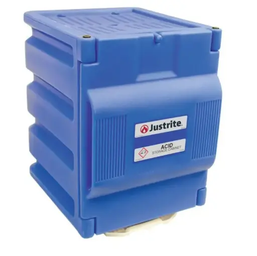 [JST-24080] ARMARIO ENCIMERA DE POLIETILENO DE ALTA DENSIDAD-PEAD PARA ÁCIDOS, BASES Y CORROSIVOS. CAPACIDAD PARA 2 BOTELLAS DE 4 LITROS. CIERRE MANUAL