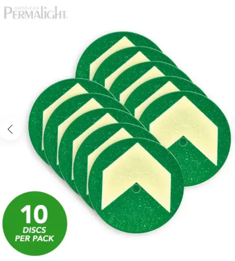 Puntos antideslizantes grandes de chevrón, verdes con chevrón fotoluminiscente, de policarbonato, paquete de 10 (diámetro de 4 pulgadas)